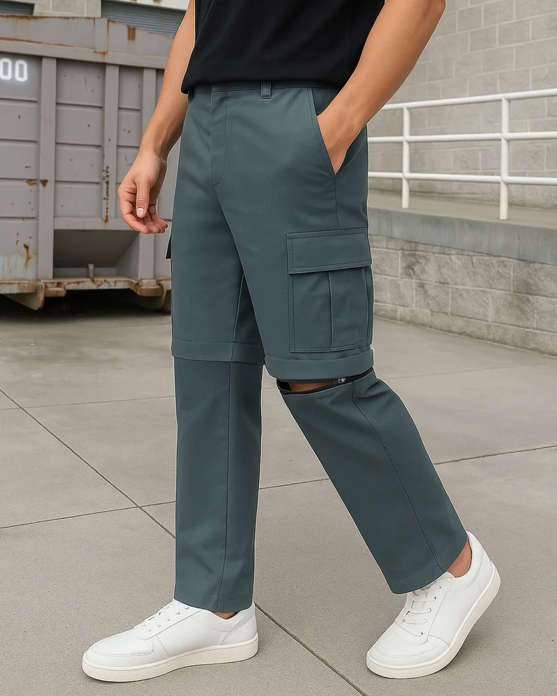 بيواكوف Men's Green Zip-Off Convertible Cargo Pants